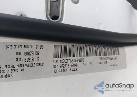 2016 Dodge Dart Se z USA, uszkodzony, nr VIN 1C3CDFAA8GD508185